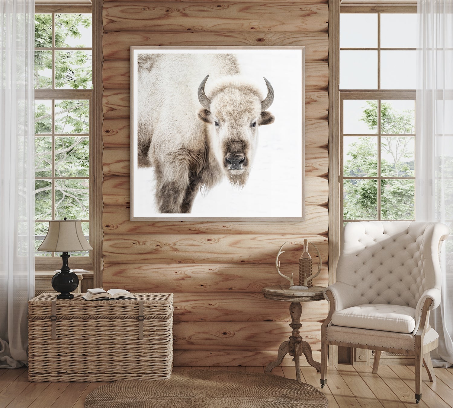 front view of Sacred White Bison luxury Artwork