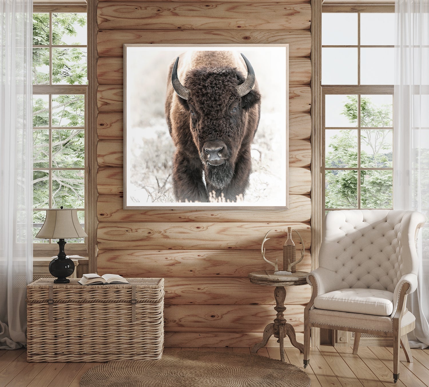 front view of Bison in the Tetons luxury Artwork