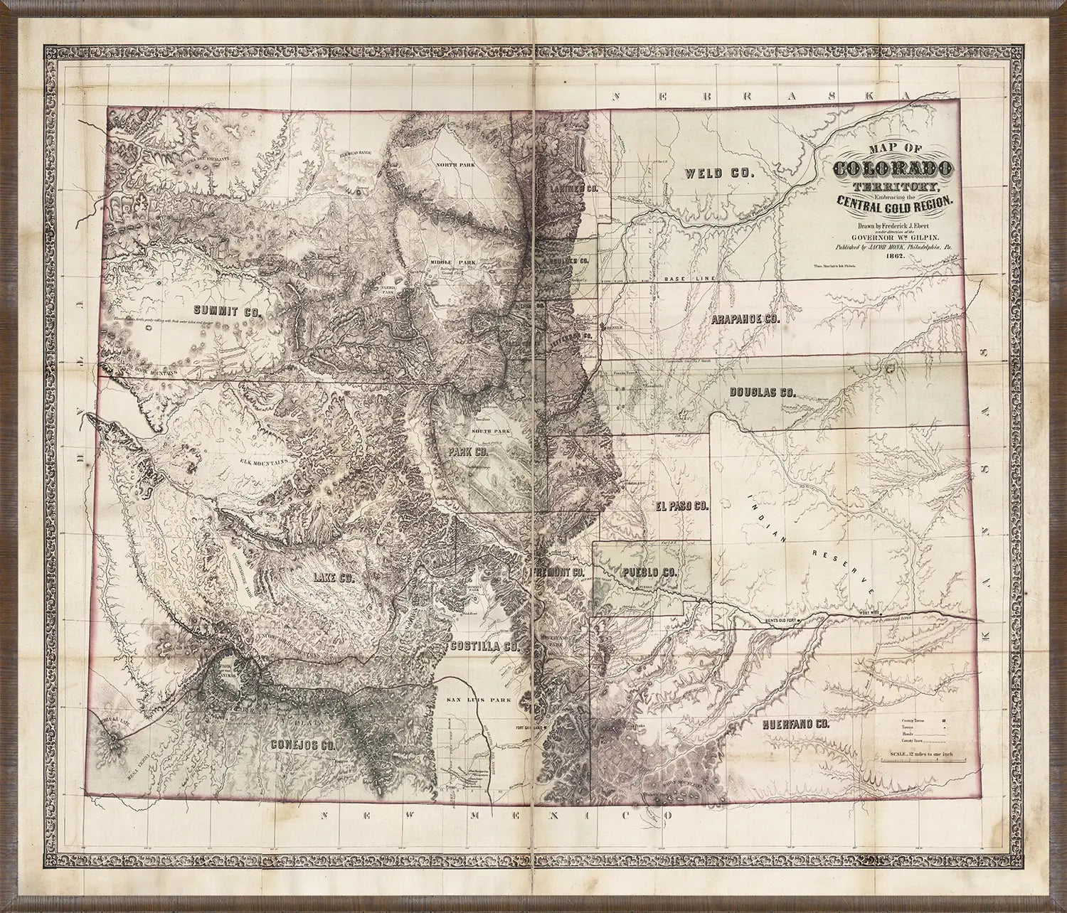 front view of Map - Colorado Territory 1862 luxury Artwork