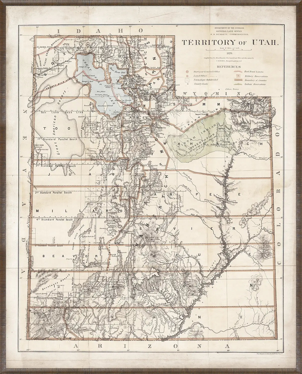 front view of Map - Territory of Utah, 1876 luxury Artwork