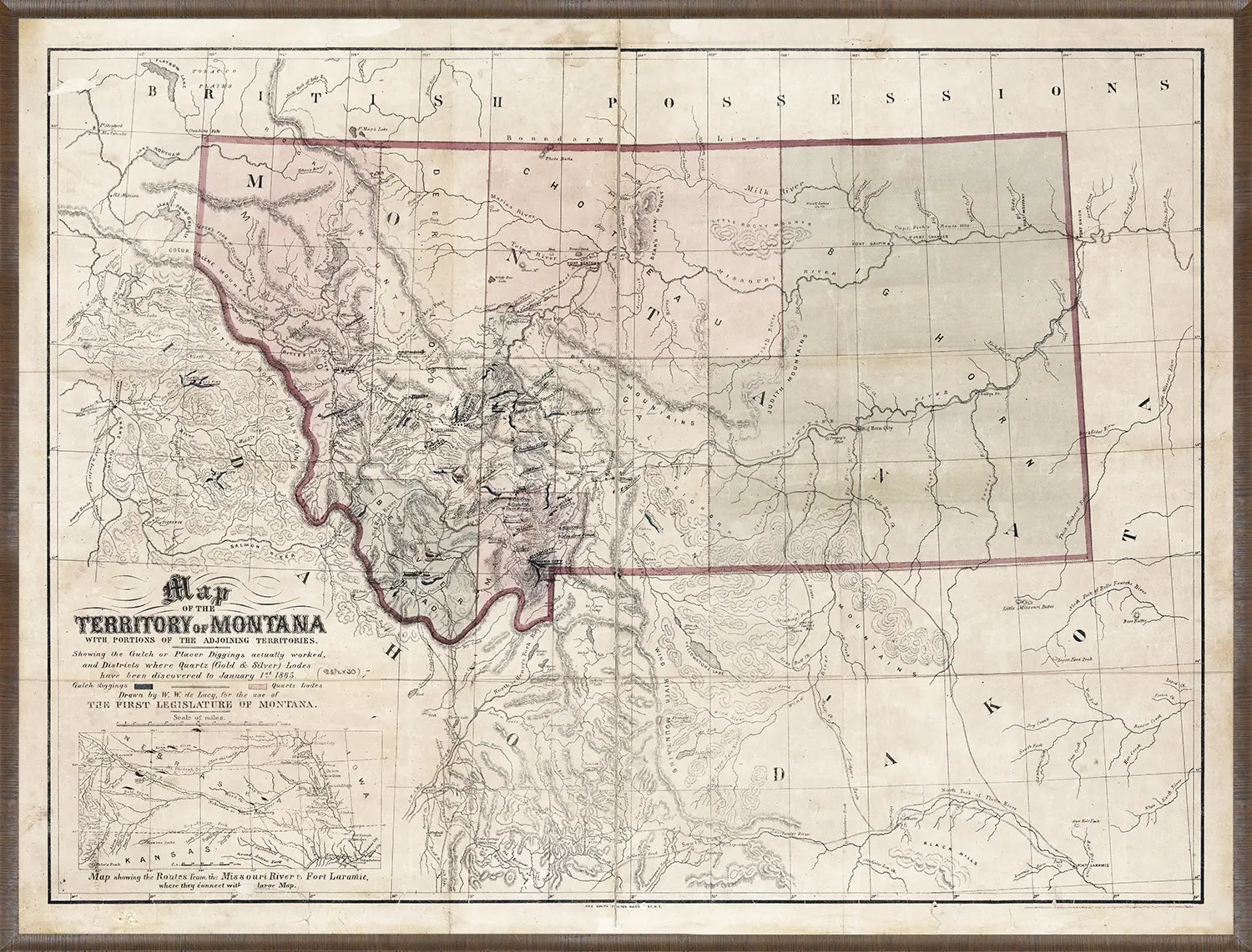 front view of Map - Territory of Montana, 1865 luxury Artwork
