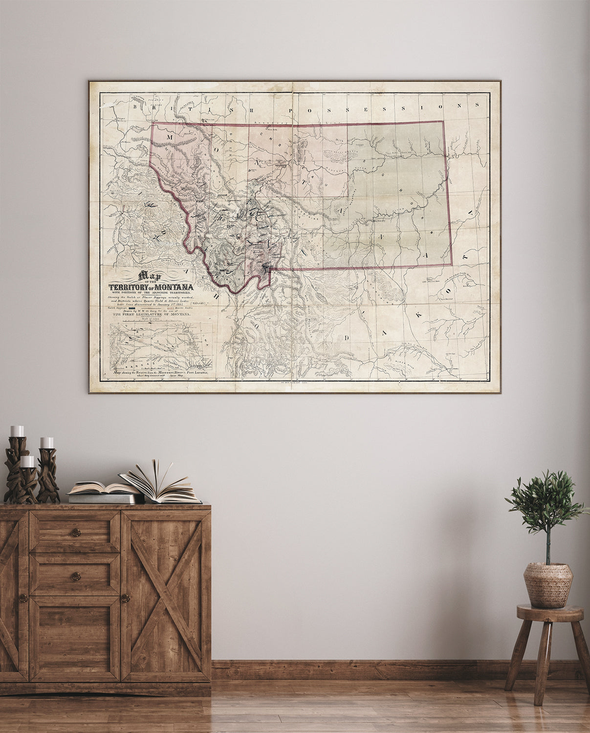 front view of Map - Territory of Montana, 1865 luxury Artwork