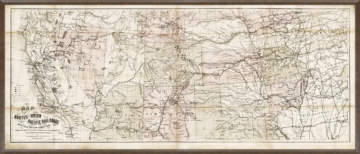 front view of Map - Union Pacific Railroads, 1867 luxury Artwork