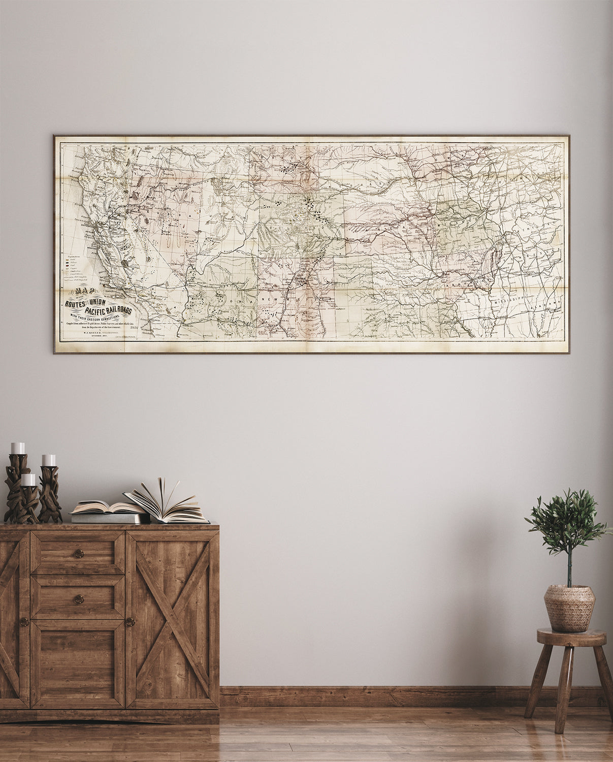 front view of Map - Union Pacific Railroads, 1867 luxury Artwork