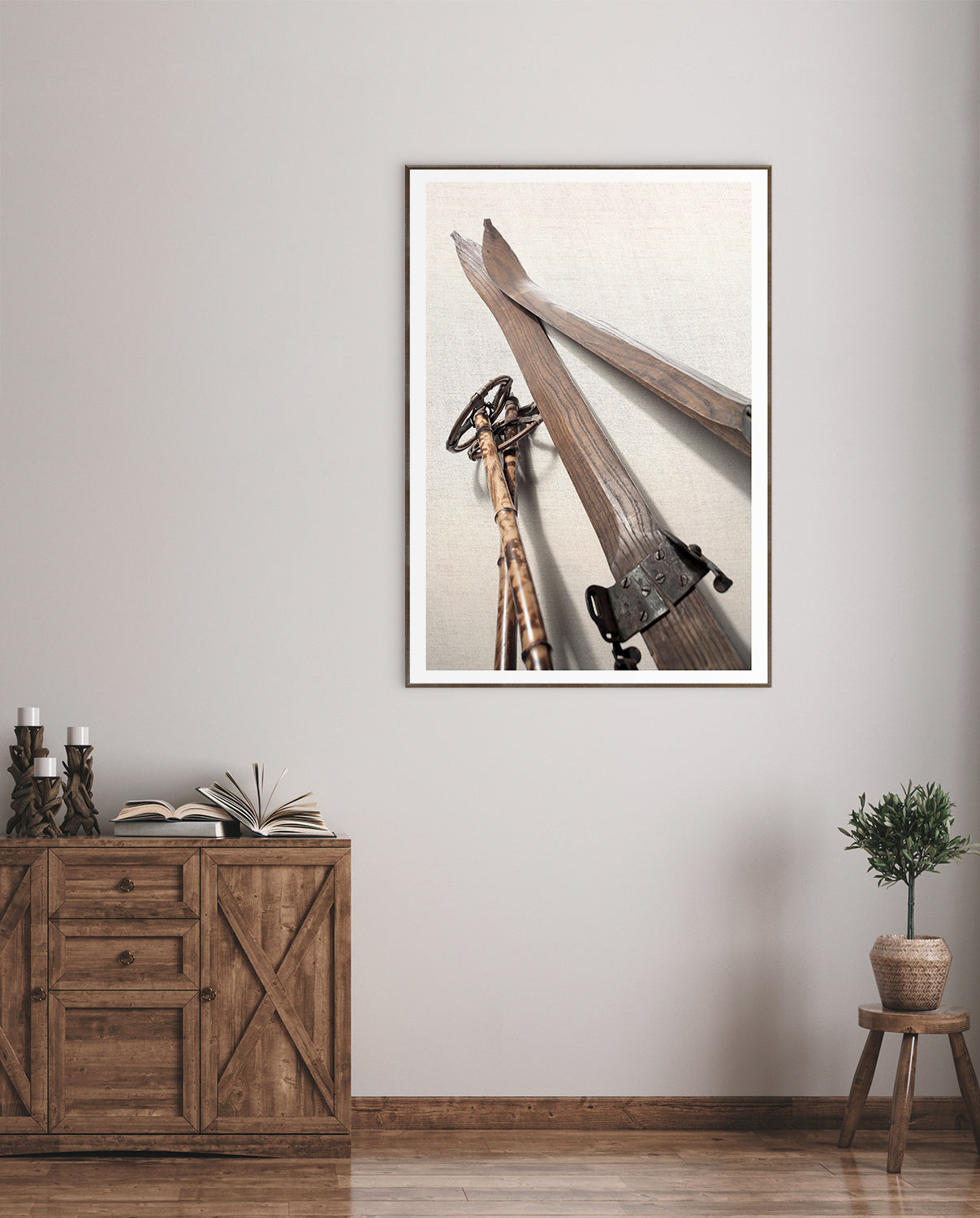 front view of Vintage Ski Equipment luxury Artwork