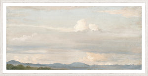 Cloud Study with Distant Mountains wall art featuring soft clouds and muted mountains in pastel colors.