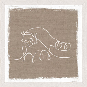 Cottage – One Line Racoon wall art featuring a minimalist raccoon design in white on a beige background