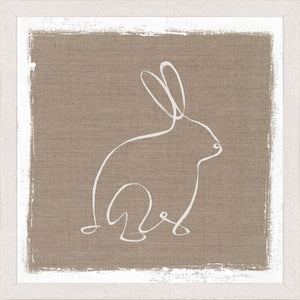 Cottage – One Line Rabbit Profile wall art featuring a white rabbit outline on a textured beige background.