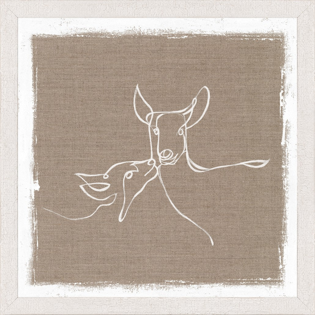 Cottage – One Line Doe and Fawn wall art featuring a minimalist design on a beige background