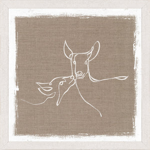 Cottage – One Line Doe and Fawn wall art featuring a minimalist design on a beige background