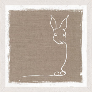 Cottage – One Line Rabbit wall art featuring a white line drawing of a rabbit on a beige background.