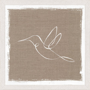 Cottage – One Line Hummingbird wall art featuring a white line drawing on a beige background