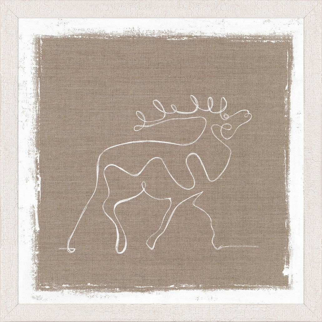 Cottage – One Line Deer wall art featuring a white line drawing of a deer on a beige background.