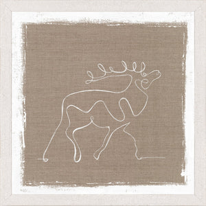 Cottage – One Line Deer wall art featuring a white line drawing of a deer on a beige background.