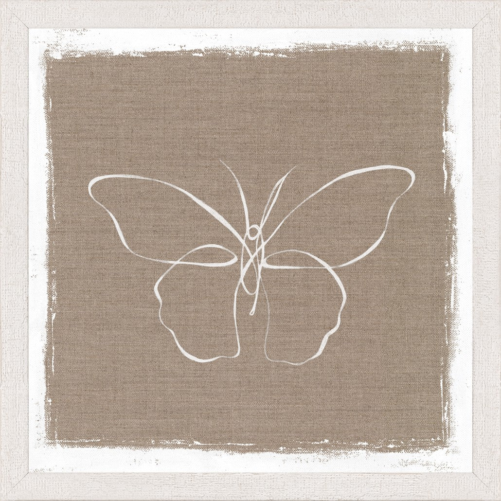 Cottage – One Line Butterfly wall art featuring a white butterfly design on a textured beige background.