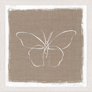 Cottage – One Line Butterfly wall art featuring a white butterfly design on a textured beige background.