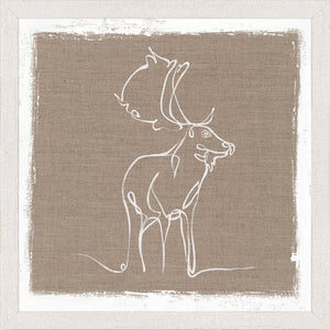 Cottage – One Line Moose wall art featuring a white outline of a moose on a beige background
