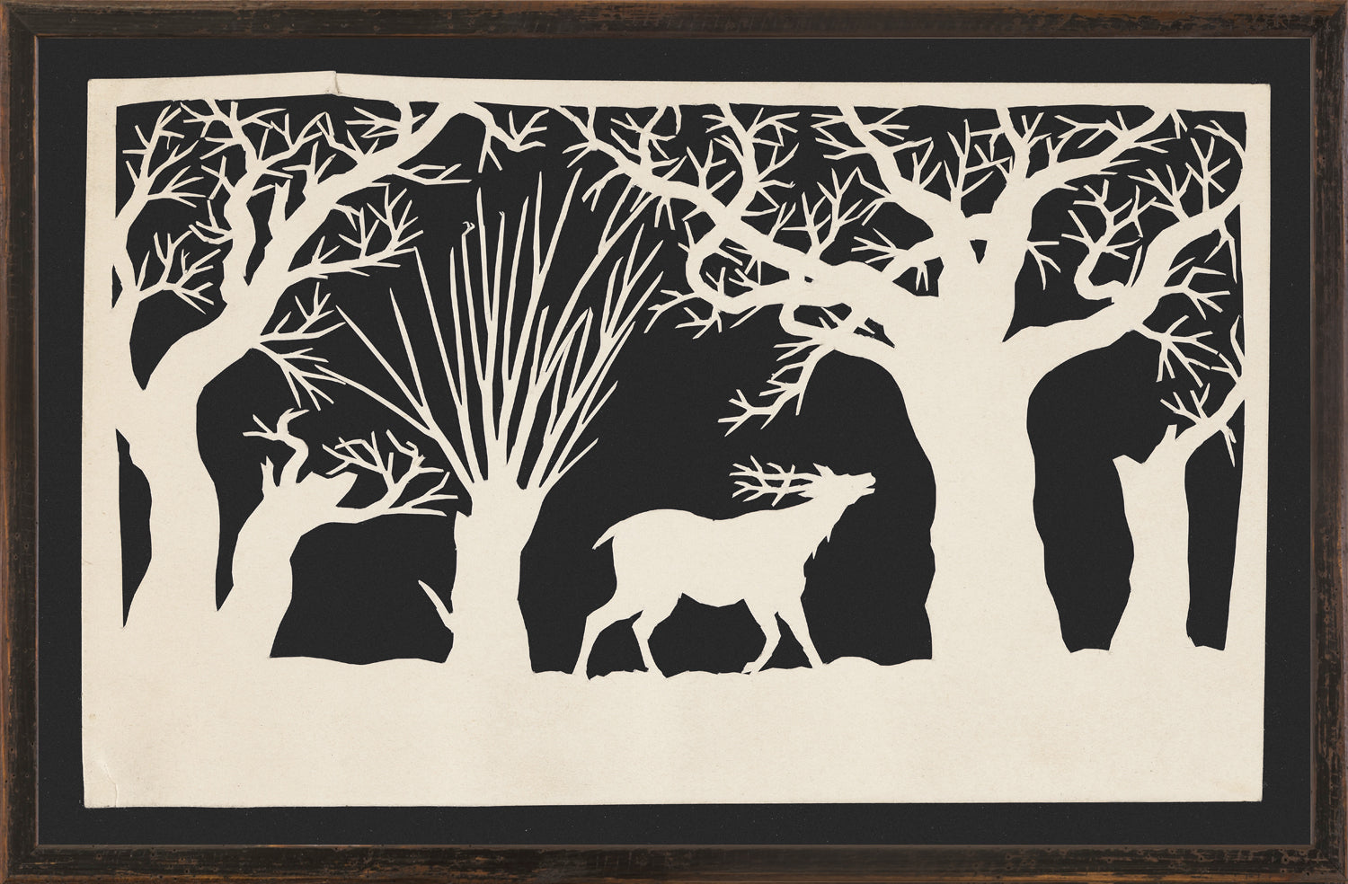 Northern Collection – A Stag Among the Trees C. 1850, silhouette art featuring a stag among trees.