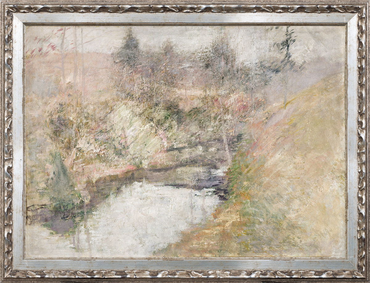 Petite Scapes – Hemlock Pool C. 1890 wall art featuring a soft, muted landscape with a water body and trees.