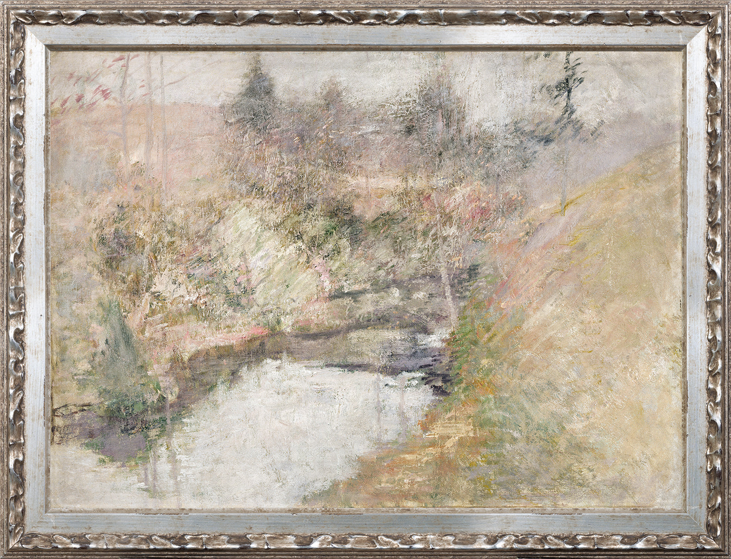Petite Scapes – Hemlock Pool C. 1890 wall art featuring a soft, muted landscape with a water body and trees.