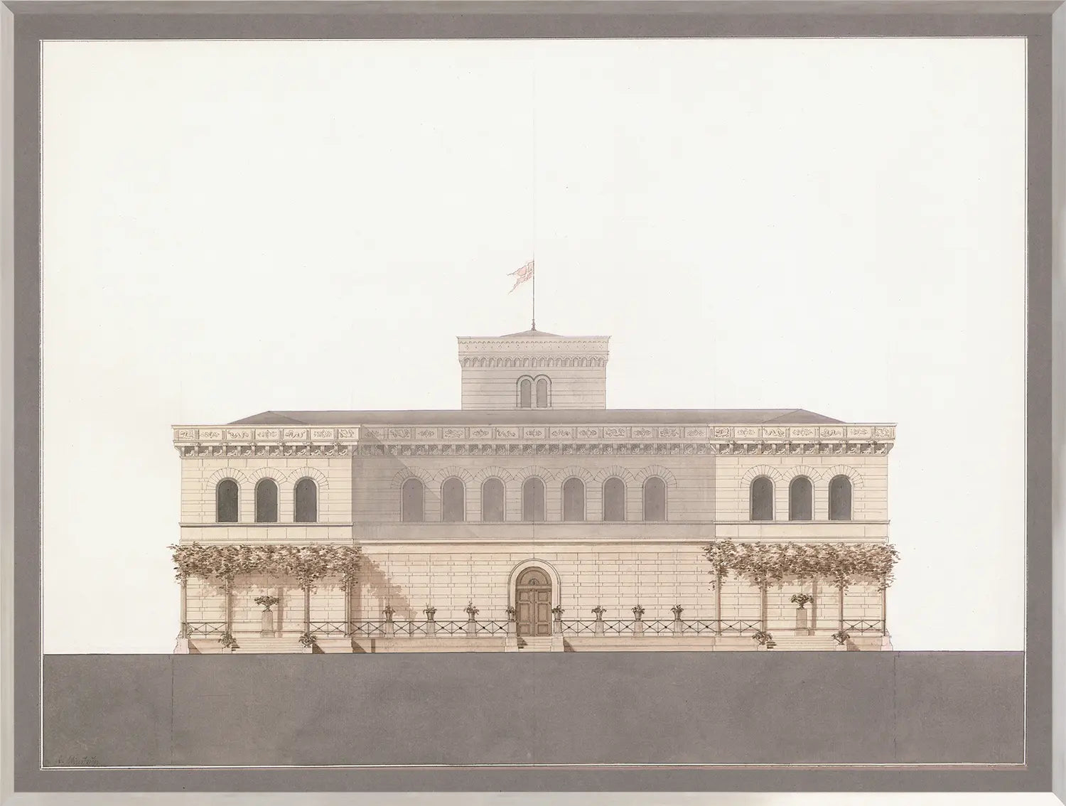 front view of Italian Villa Facade ll, C. 1838 luxury Artwork