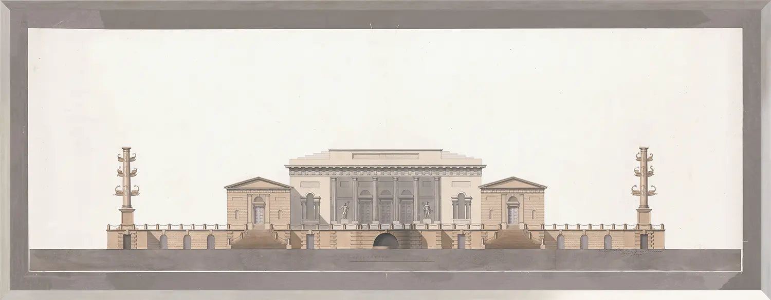 front view of Italian Villa Facade lll, C. 1838 luxury Artwork