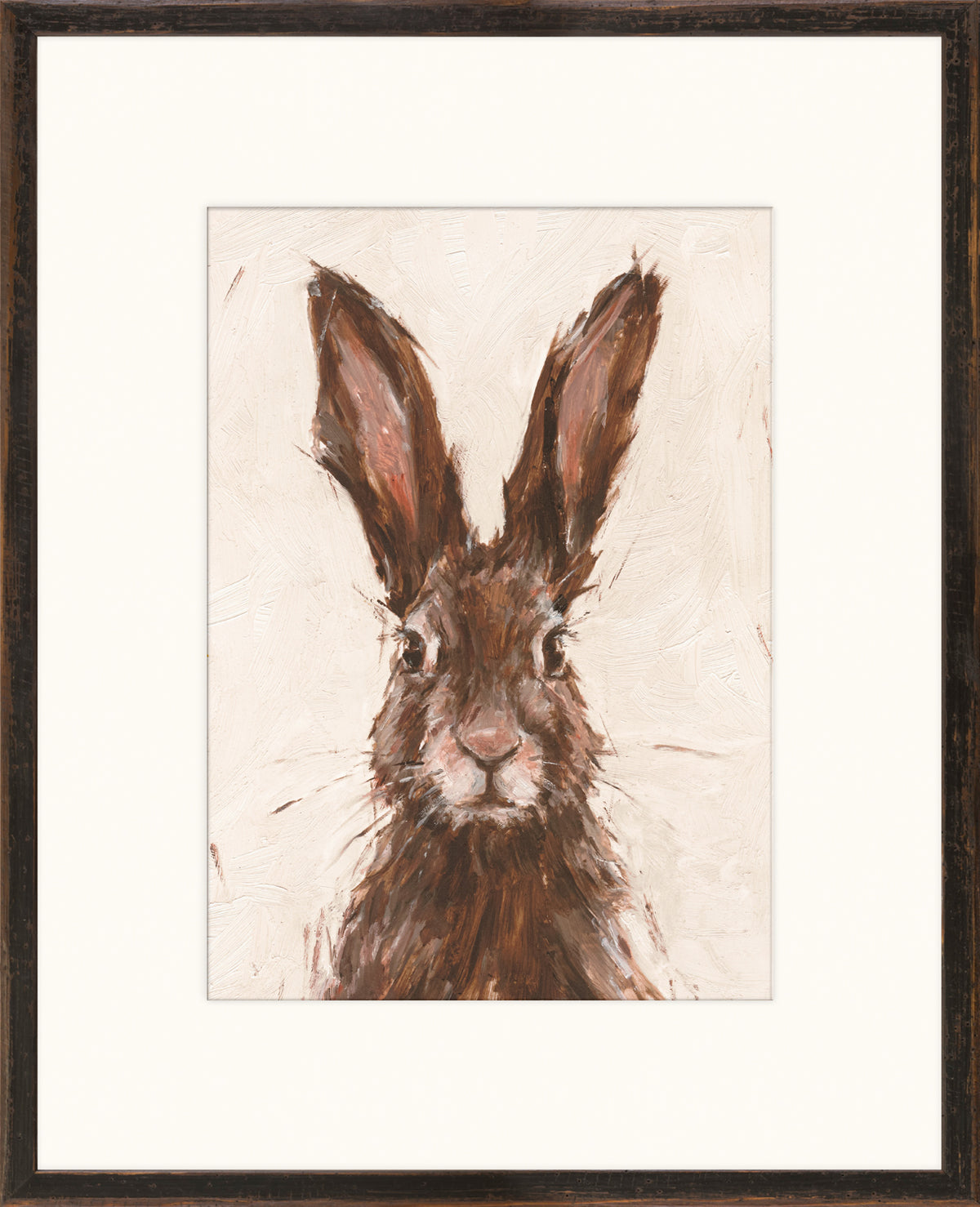 European Hare I wall art featuring a brown hare with large ears on a textured background.