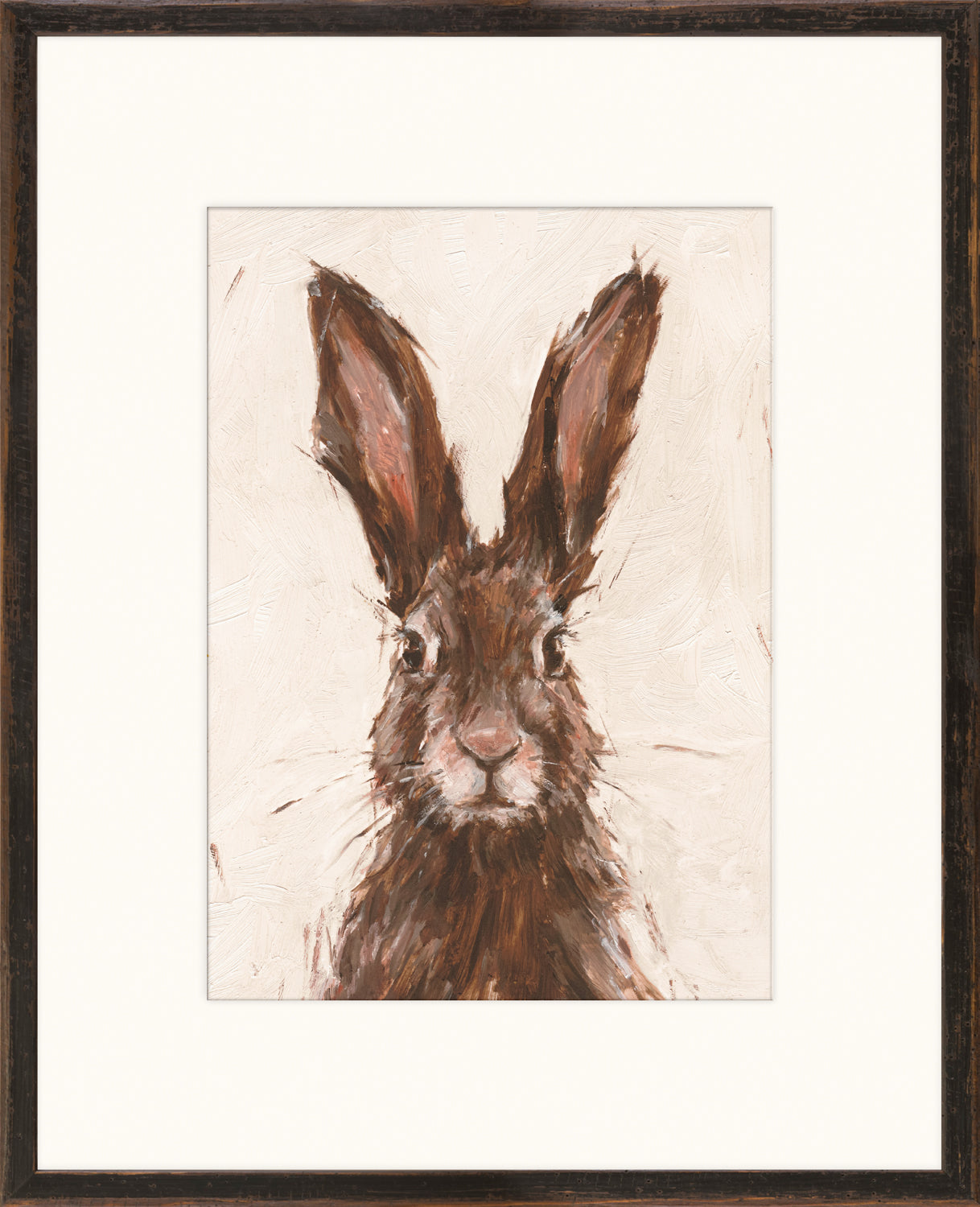 European Hare I wall art featuring a brown hare with large ears on a textured background.