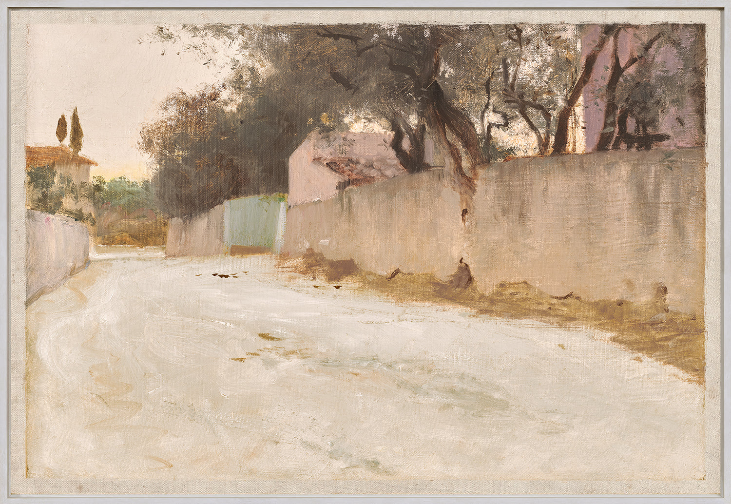 A Road in the South C. 1878 wall art featuring a serene landscape with a winding road and trees.