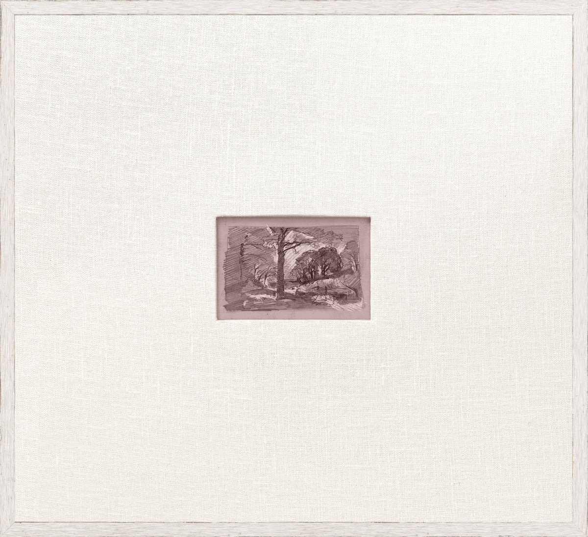 Mini Sketch III C. 1892 wall art featuring a small landscape drawing in a white textured frame.