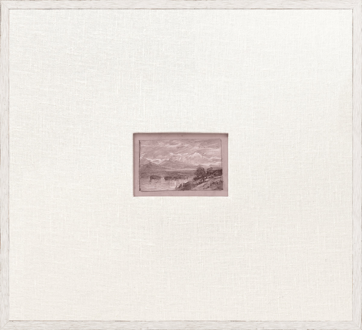 Mini Sketch IV C. 1892 wall art featuring a small landscape drawing in a textured white frame.