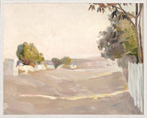Raw Canvas Series – Eastern View, soft landscape painting with muted colors and trees.