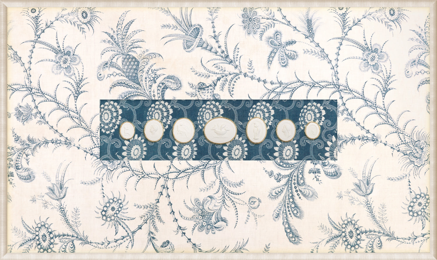 Grand Tour Intaglio – Spring Time Chinoiserie in Powder Blue I, with intricate blue floral pattern and cameo details.