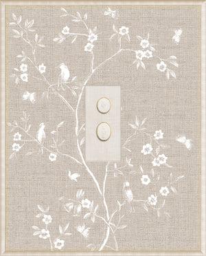 Grand Tour Intaglio Spring Time Chinoiserie wall art with white floral patterns and birds on a textured background.