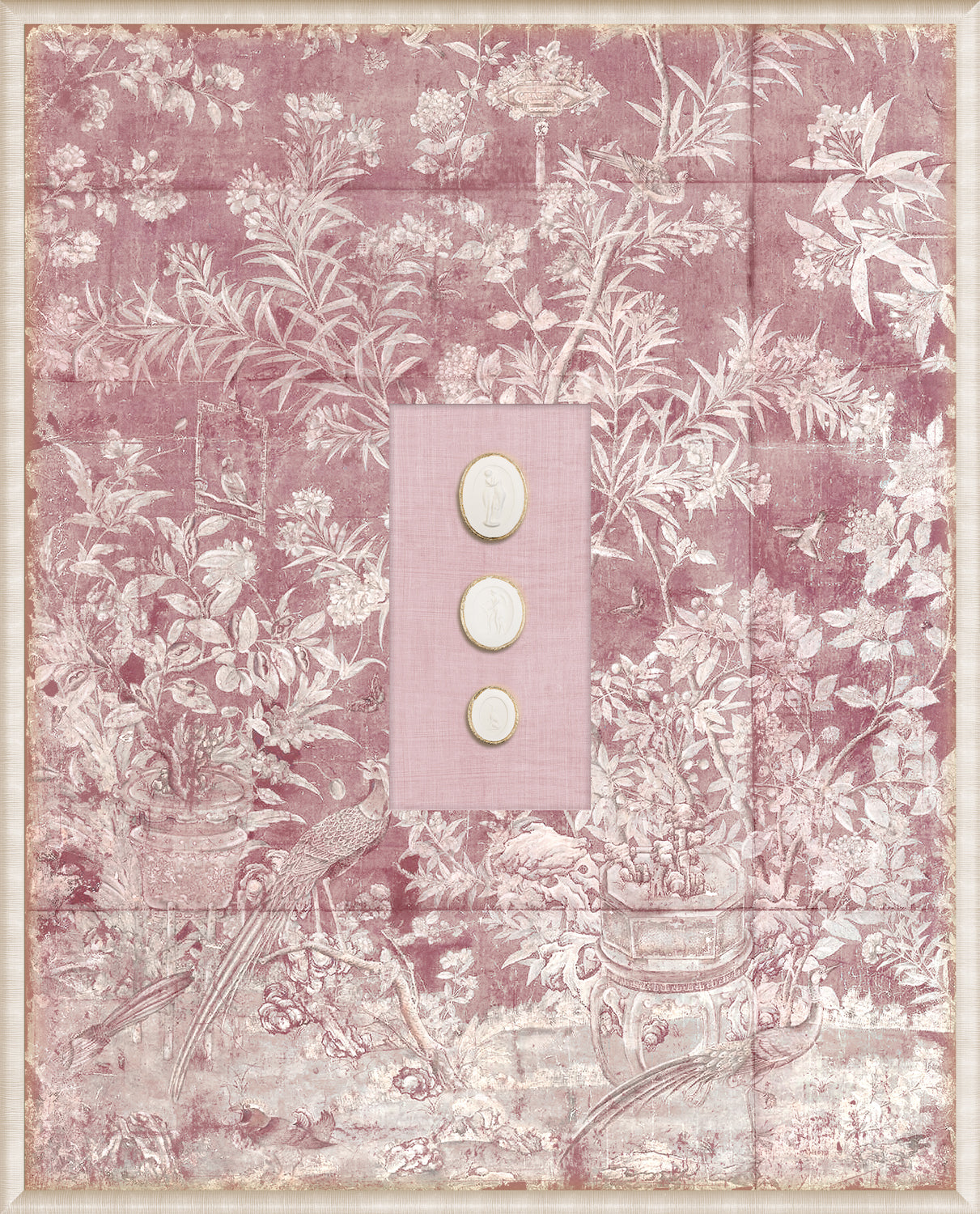 Grand Tour Intaglio – Spring Time Chinoiserie in Blush II, vintage floral wall art in blush tones with decorative elements