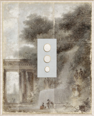 Grand Tour Intaglio – Fragonard – A Shaded Avenue wall art displaying a waterfall scene with three intaglio medallions.