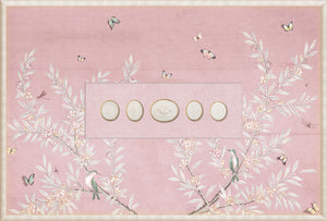 Grand Tour Intaglio – Spring Time Chinoiserie in Blush I, intricate pink wall art with multiple decorative medallions.