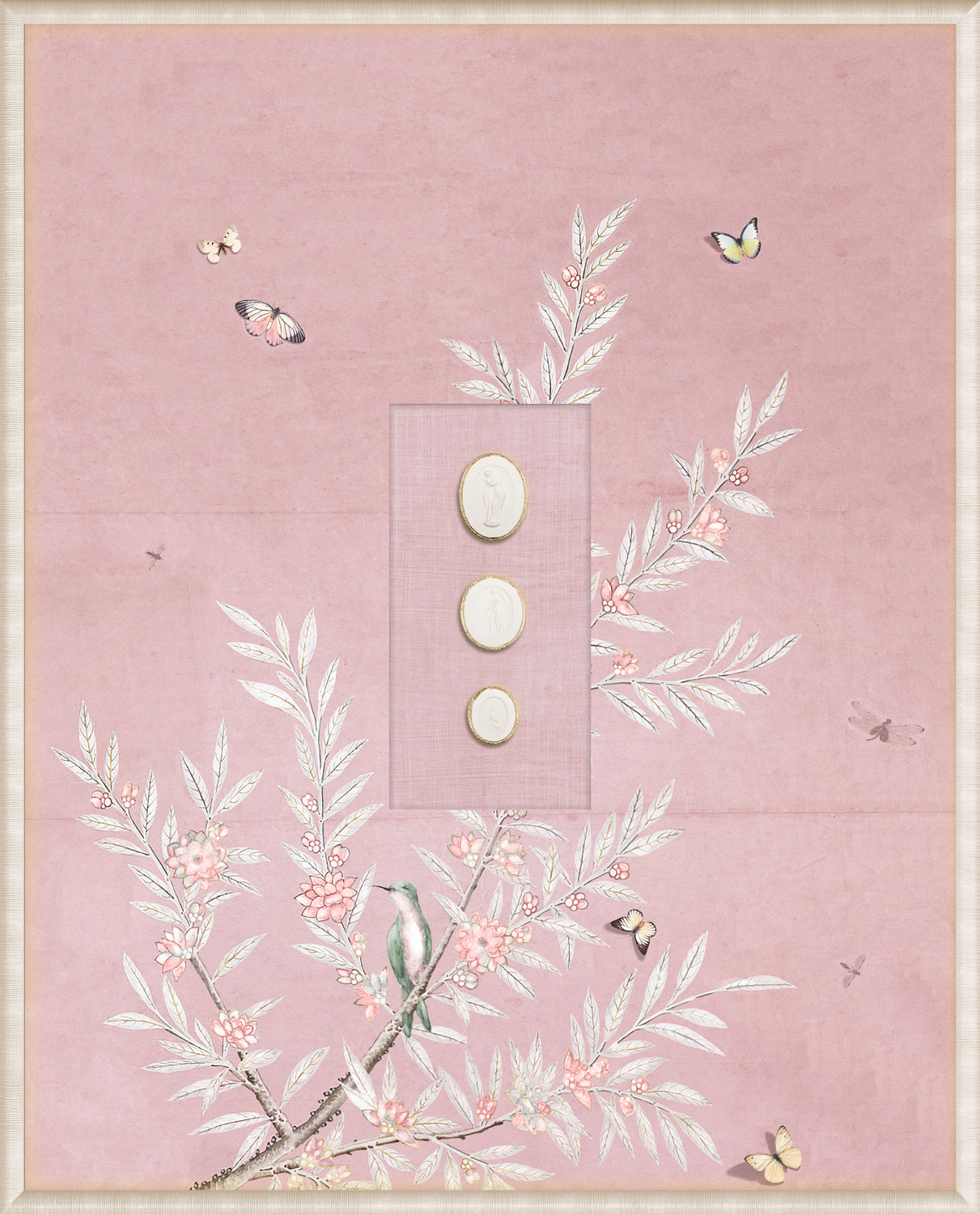 Grand Tour Intaglio – Spring Time Chinoiserie in Blush II, Form V framed art print, 16.75 × 20.75 in