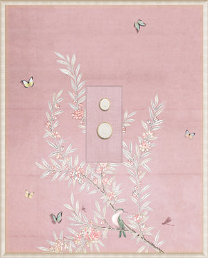 Grand Tour Intaglio – Spring Time Chinoiserie in Blush I, pink wall art with floral design and butterflies.