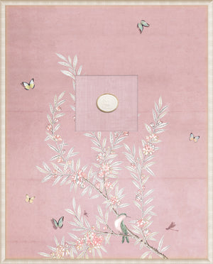 Grand Tour Intaglio – Spring Time Chinoiserie in Blush I, Form XI framed art print, 16.75 × 20.75 in