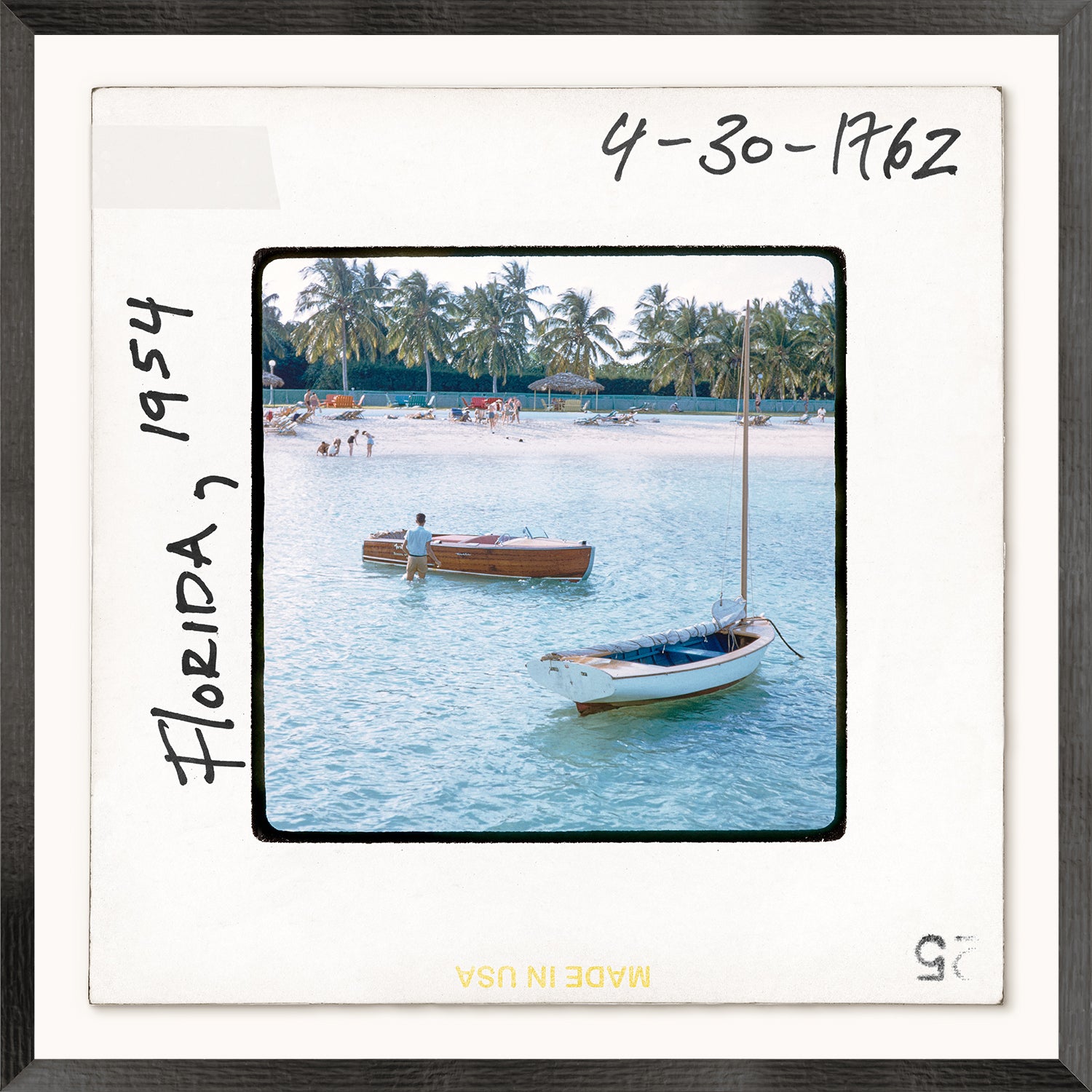 Toni Frissell Slides – Florida C. 1954, vintage photo of boats on water with palm trees in background