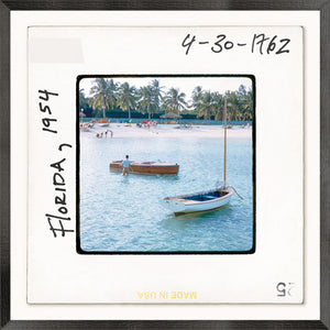 Toni Frissell Slides – Florida C. 1954, vintage photo of boats on water with palm trees in background