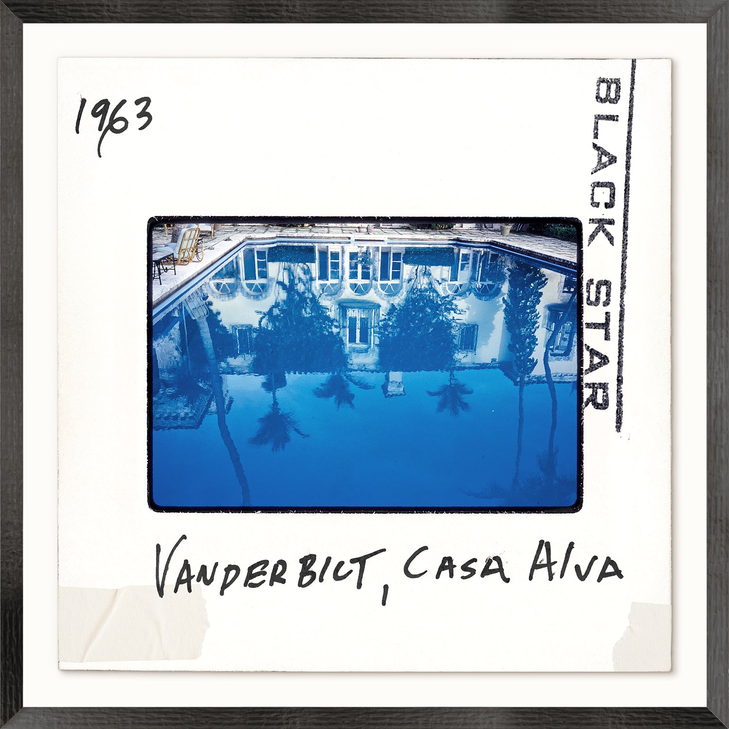 Toni Frissell Slides – Vanderbilt, Casa Alva C. 1963, featuring a blue pool reflection and palm trees.