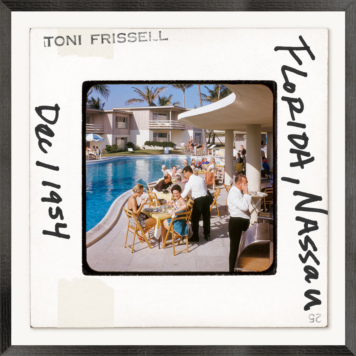 Toni Frissell Slides – Florida, Nassau C. 1954, poolside scene with people dining