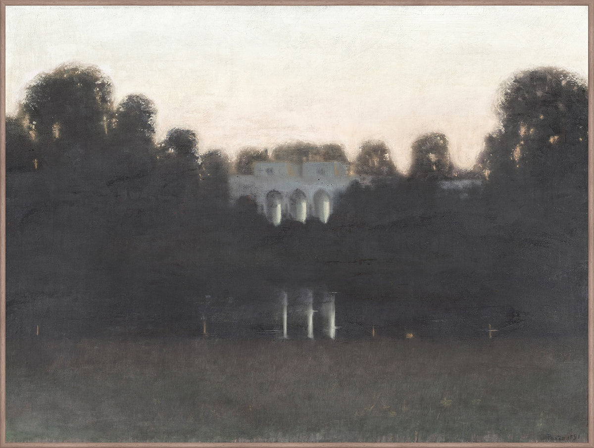 Summer Evening C. 1891 wall art featuring a soft, muted landscape with trees and a distant structure.