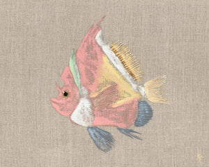 Poissons Tropicaux Sur Lin IV — nature and landscape fine art print in pastel tones at Laurie Yapp Home