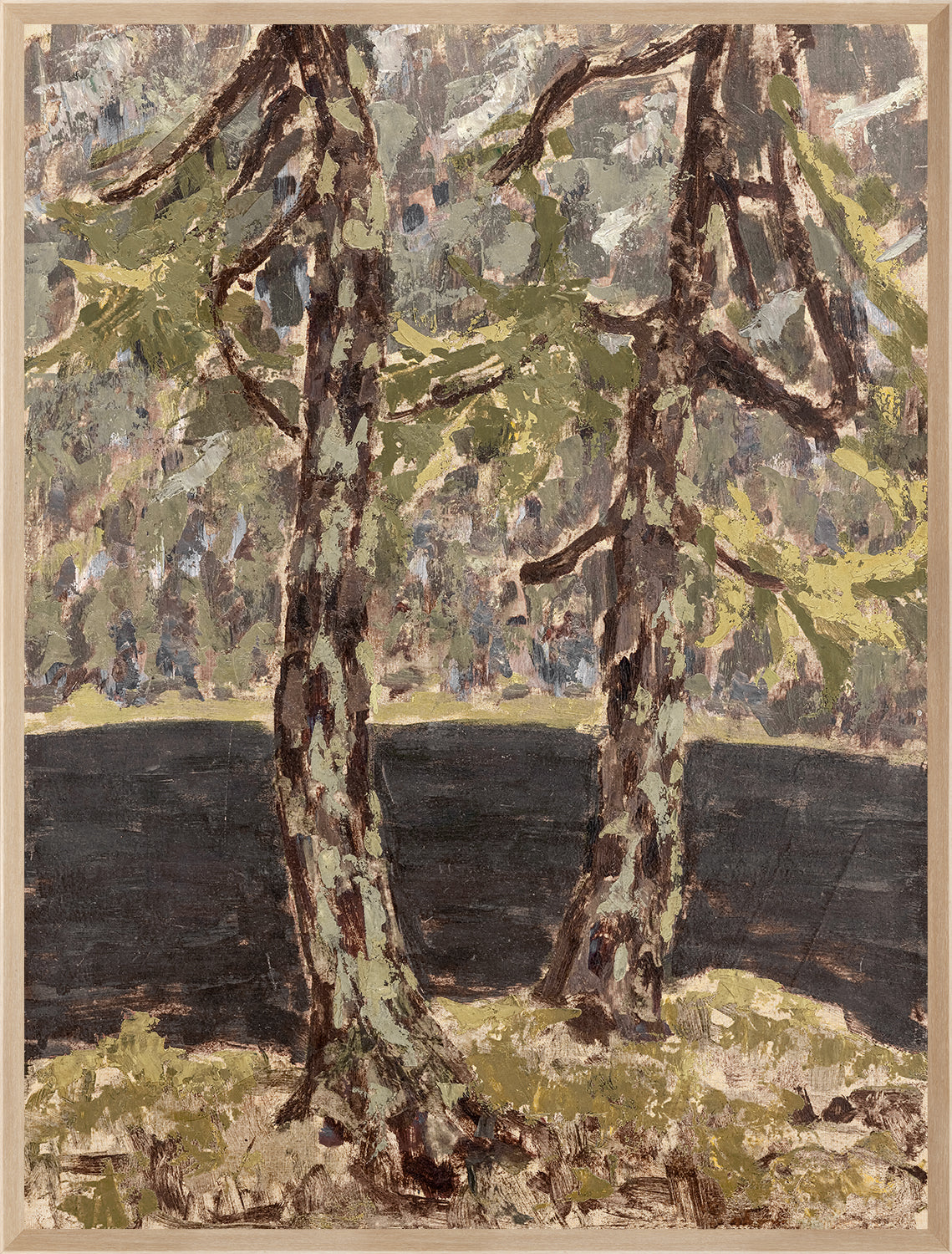 Larch Trees C. 1914 wall art featuring two textured trees in earthy tones.