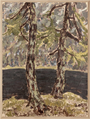 Larch Trees C. 1914 wall art featuring two textured trees in earthy tones.