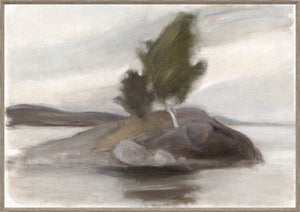 Georgian View wall art featuring a serene landscape with a tree on a rocky island.