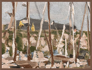 At The Edge II wall art featuring abstract landscape with muted colors and textured brush strokes.